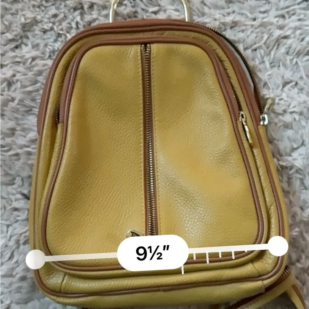 VALENTINA Convertible Sling Pebbled Italian Leather Backpack in Mustard Yellow a